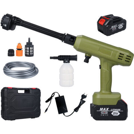 Pair - Pistolet à eau électrique nettoyeur haute pression sans fil 2 pièces batterie 21 V 3000 mAh avec buse 6 en 1 pour voitures, mur, route, clôture, lavage de cour, fleurs