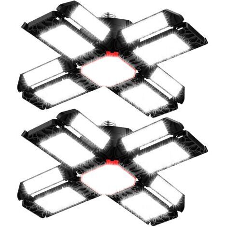 Pair - Plafonnier déformable 200W avec 12 panneaux réglables – 20 000 lumens – Température de couleur 6500K – Culot E26/E27 pour garage et atelier