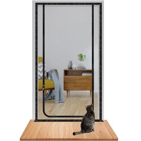 Pair Porte moustiquaire pour Chat, Filet pour Chat Porte d'écran en Maille empêchant Les Chats de Courir, avec Fermeture éclair, 90x200 cm
