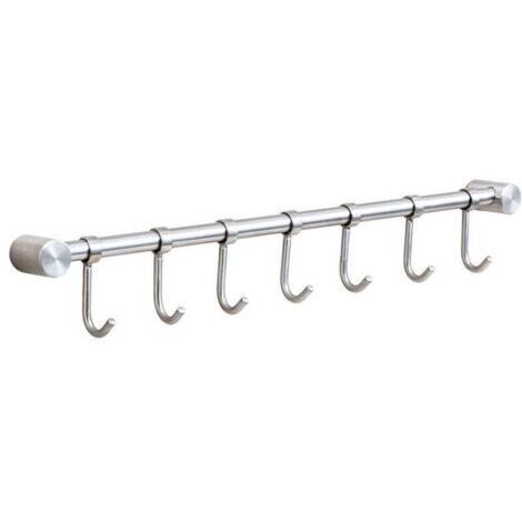 Pair Porte-serviette à ustensiles et outils de cuisine en acier inoxydable avec support mural amovible de 40 cm - 7 crochets, finition brossée (7 crochets)