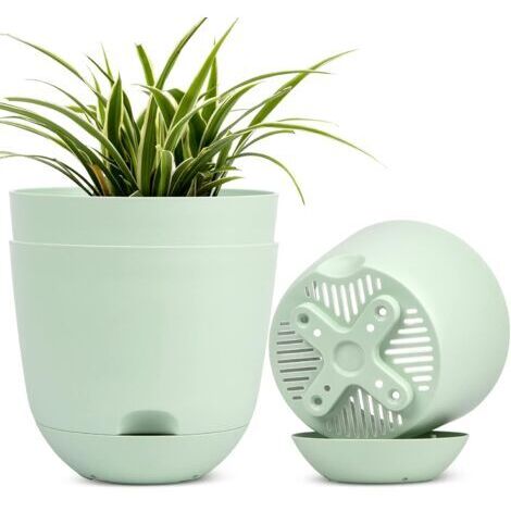 Pair - Pots de Fleurs à arrosage Automatique intérieur et extérieur Vert 17 cm(3pcs)