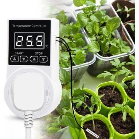 pair Prise Thermostat - Regulateur Numérique Thermostat avec Sonde, LCD Prise Contrôleur de Température pour Terrarium Aquarium Serre