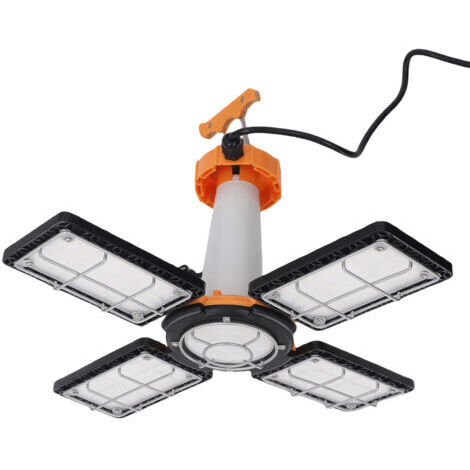 Pair - Projecteur de travail LED temporaire : 80 W, 12 000 lumens, avec variateur de luminosité, 4 panneaux déformables et connectables, lampe de travail suspendue portable 5 000 K pour atelier, chant