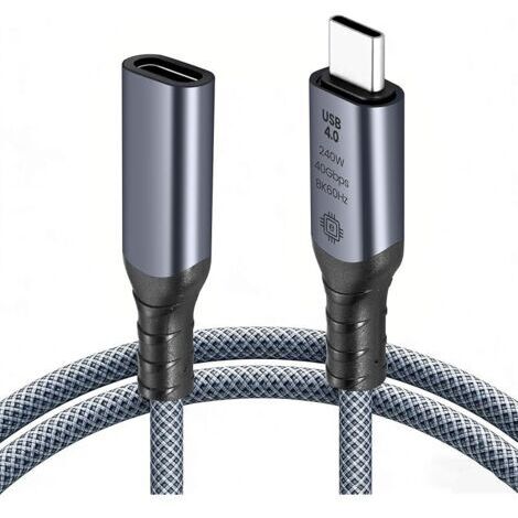 Pair Rallonge de câble USB C 40 Gbps, extension USB 4.0 avec transmission vidéo 8K @ 60 Hz, charge rapide PD3.1 240 W, pour MacBook Pro, station d'accueil, moniteur, SSD, compatible avec