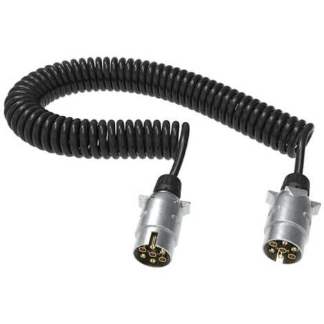 Pair Rallonge de remorque 12 V 3 m – 7 broches – fiche métallique – câble spiralé pour camions, voitures, véhicules utilitaires, remorques, semi-remorques