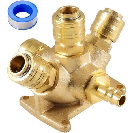 Pair Répartiteur d'air comprimé - Prise murale en laiton - 1/2\" - Raccord d'air comprimé - 5 voies - Avec 1 raccord mâle 1/2\" et 4 boîtes de raccord 1/2\" NW 7,2