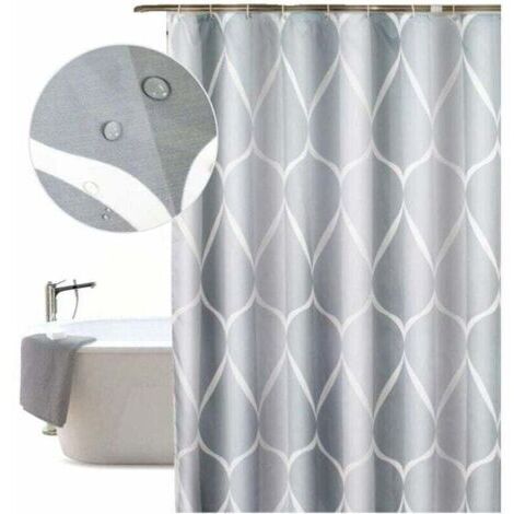 Pair Rideau de Douche 80x200CM Anti Moisissure en Tissu Polyester, Original Grise Rideau de Bain Impermeable Lavable en Machine, avec 8 Crochets Antirouille et Ourlet Stable