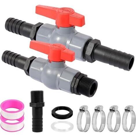 Pair Robinet à boisseau sphérique en  avec raccord de tuyau - 25 mm - Robinet d'arrêt avec embouts de tuyau - Vanne à bille pour tuyaux de piscine et bassin