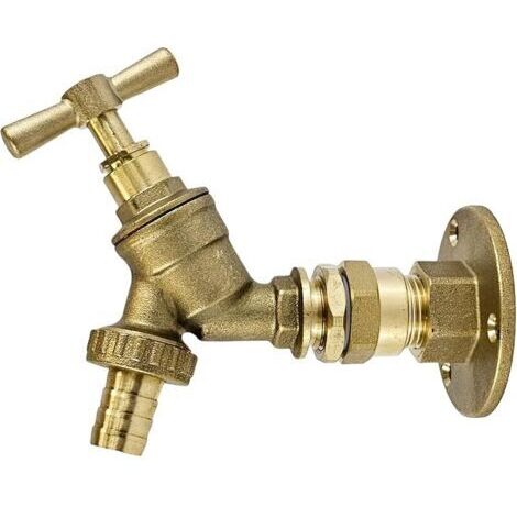 Pair Robinet de jardin extérieur 1/2 avec bride murale pour tuyau en cuivre de 15 mm ou tuyau en plastique de 15 mm (robinet à bavette en laiton)