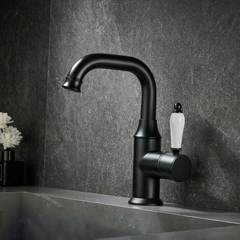 Pair Robinet de lavabo pivotant : Corps en laiton, poignée en céramique, bec pivotant à 360°, finition noire mate