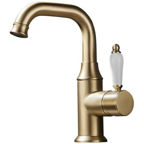 Pair Robinet de lavabo pivotant : Corps en laiton, poignée en céramique, bec pivotant à 360°, finition or brossé