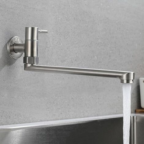 Pair Robinet d'eau froide rotatif mural moderne en acier inoxydable pour cuisine bar évier