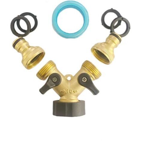 Pair Robinet Double Machine a Laver, 2-Voies Y-Distributeur, Adaptateur Tuyau Arrosage en Laiton de 3/4\"&1/2\", Raccord en Y avec 2 Répartiteur de Tuyau pour Connexion de 2 Appareils