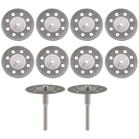 Pair - Roues de coupe diamantées, disques de coupe de 22mm de diamètre avec 2 mandrins de 3mm de remplacement pour outils rotatifs Dremel 10 pièces