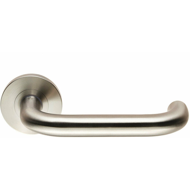 Pair Round Bar Safety Handle on Round Rose Concealed Fix Satin Steel