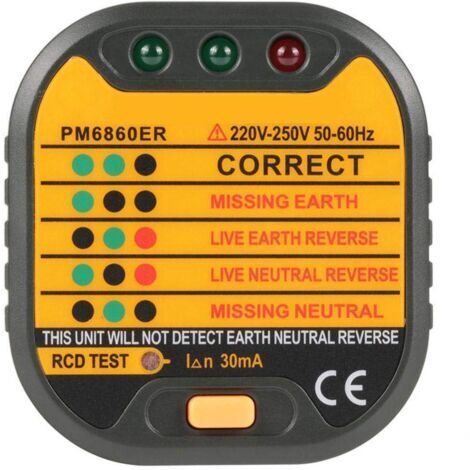 Pair - Rubberskin 50-60Hz Testeur de Prises de Courant Électrique EU Automatique pour la Maison PM6860BG/DR/ER avec Fonction de Test RCD(EU Plug)
