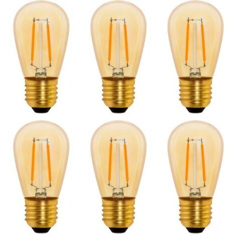 Pair - S14 Ampoule LED à Filament Vintage E27, 1W Amber Edison Remplacement 10W Incandescence, Non Dimmable, Blanc Chaud 2200K, AC 220V, Lot de 6