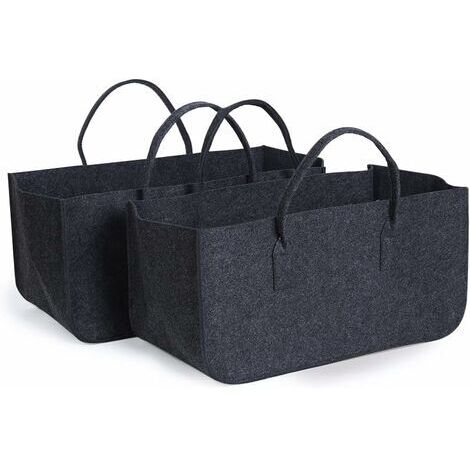 Pair - Sac Porte Bûches, 2pcs Panier à Bûches de Cheminée, Panier à bois de Chauffage, Sac de Rangement pour Journaux, Paniers Pique-Nique, Jouets, Faire du Shopping, etc(Gris, 50 x 25 x 25 cm)