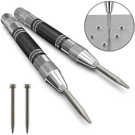 Pair Set de 8 pièces Poinçon automatique, poinçon central automatique, poinçon central à ressort, poinçon automatique avec force de frappe réglable pour bois, mur, métal, avec point de changement en 2