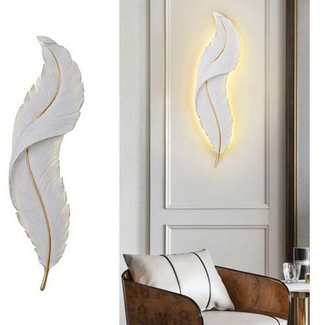 Pair - SJLERST Applique Murale en Plumes, Lampe Murale Moderne Simple et créative au Design de Plumes, Lampe en résine de Plumes simulées, lumière chaude - 60cm