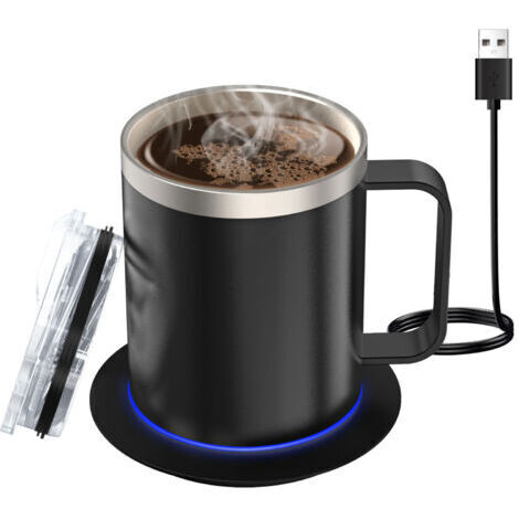 Pair - SJLERST Chauffe-tasse à café avec couvercle, chauffage automatique 131-149 °F Température constante intelligente 12,3 oz Chauffe-tasse à boisson en acier inoxydable à double paroi