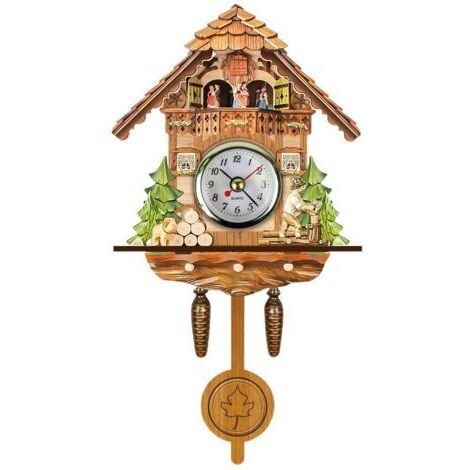 Pair - SJLERST Horloge à coucou Antique en bois, nichoir mural, décoration de maison suspendue, pendule à cloche pivotante automatique