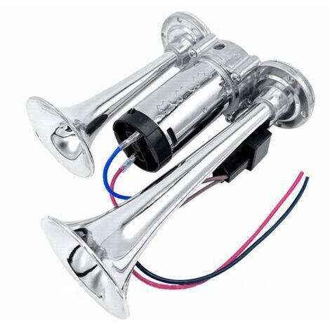 Pair - SJLERST Kit de klaxons super puissants à double trompette 600 dB avec compresseur universel pour voitures, motos, camions, trains et bateaux 12 V
