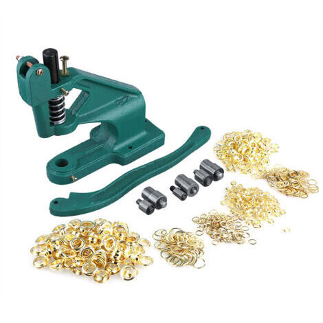 Pair - SJLERST Machine Pince à Oeillets Professionnelle, Manuelle à Crémaillère avec 3 Matrices et 900pcs Oeillets 6mm/10mm/12mm pour DIY Couturières Enseignes Fabricants