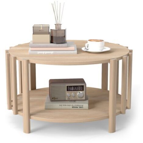 Pair - SJLERST Table basse ronde minimaliste en bois, table d'appoint multifonctionnelle pour salon, décoration intérieure