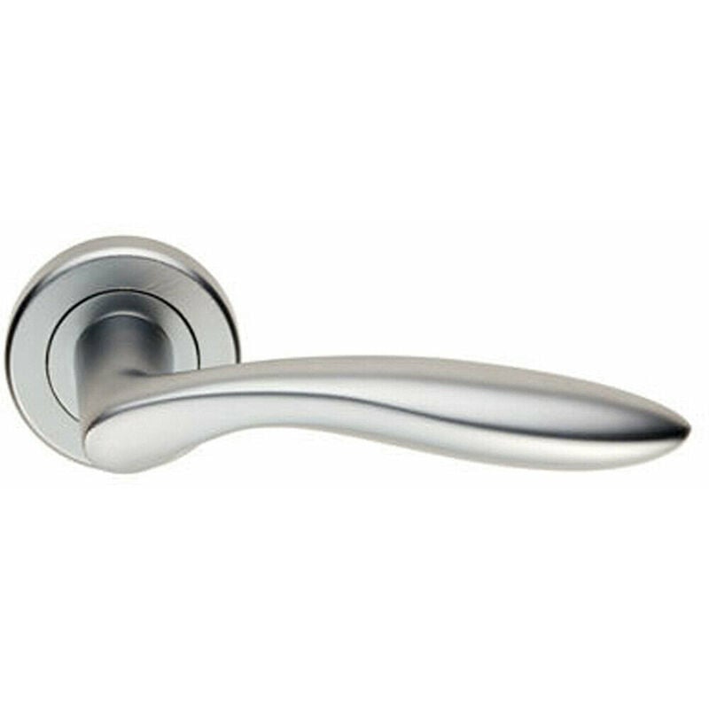 Pair Smooth Ergonomic Handle on Round Rose Concealed Fix Satin Chrome