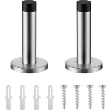 Pair Stop Porte Robuste pour Plinthes - Lot de 2 Bloc Porte - Butee de Porte Murale en Acier Inoxydable avec Pointe en Caoutchouc - Butoir