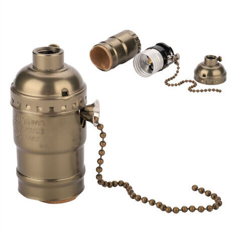 Pair - Support vintage pour ampoule E27 – Douille culot en cuivre – Interrupteur à chaîne – Compatible avec ampoules standard – Longueur 8.5 cm