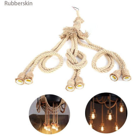 Pair - Suspension en corde de chanvre 6 cordes de 1m – Douille E27 pour ampoule rétro – Lampe décorative vintage pour intérieur