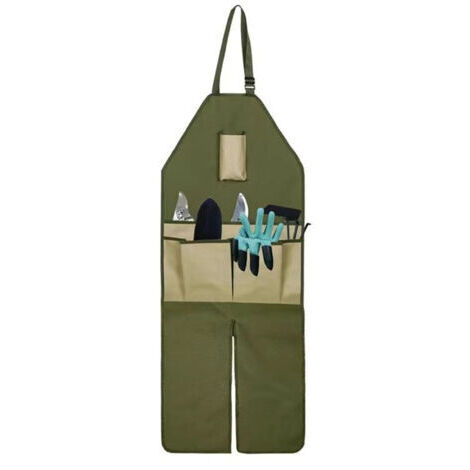 Pair - Tablier de jardinage en tissu Oxford 600D imperméable, long et ajustable, avec protection des jambes et multiples poches pour la cueillette et la taille, idéal pour les travaux extérieurs. Vert
