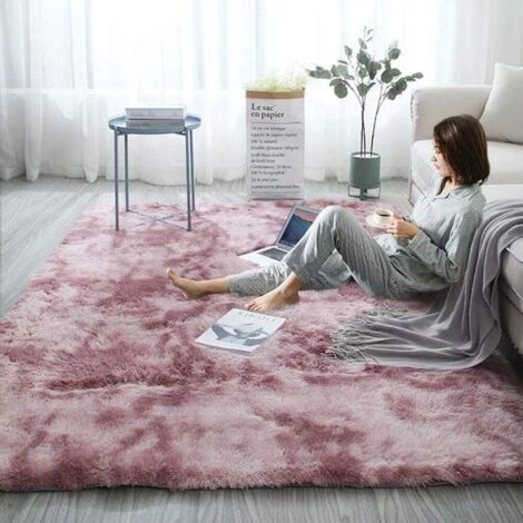 Pair Tapis Moelleux, Tapis Fausse Fourrure 160  120cm, Antidérapant Tapis Gradient Décoratif Tapis de Sol pour Chambre Salon Salle à Manger Bureau (Rose)