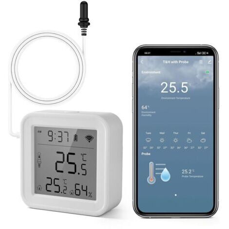 Pair Thermometre Interieur, Smart Thermometre Frigo, App Monitor, Exportation Gratuite de Données ℉ / ℃, Hygrometre Wifi Pour Chambre de Bébé, Serre, Aquarium, Congelateur, Blanc 1 Pièce