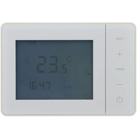 Pair - Thermostat programmable filaire blanc – Alimentation 2 piles 1,5V – Grand écran LCD rétroéclairé – Programmation hebdomadaire personnalisable