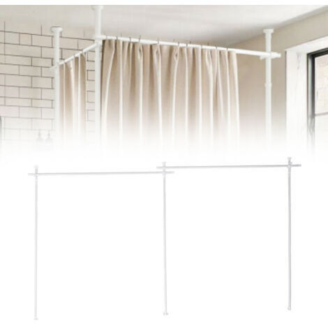 Pair - Tringle à rideau de séparation de pièce en acier au carbone, séparateur mural réglable, Tension du sol au plafond pour cloison d'espace, blanc mat
