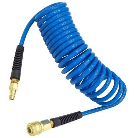 Pair Tuyau à air comprimé PU 7.5 m de long 6 mm ID x 11 mm AD avec raccords rapides 1/4\", Limiteur de flexion, Bleu