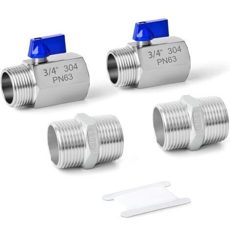 Pair Vanne à bille haute performance en acier inoxydable 304 avec raccord hexagonal à mamelon SUS 304, 3/4\" BSP femelle x 3/4\" BSP mâle, TY-897