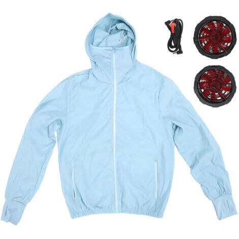 Pair - Veste de travail climatisée rafraîchissante avec ventilateur à 3 pales, 3 vitesses de ventilation, alimentation USB, flux d'air important, protection solaire, taille 2XL