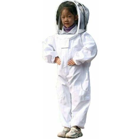 Pair Vêtements d'apiculture enfants – Coton à manches longues – Protection intégrale – Taille M (80-130 cm) – Conception monobloc avec capuchon