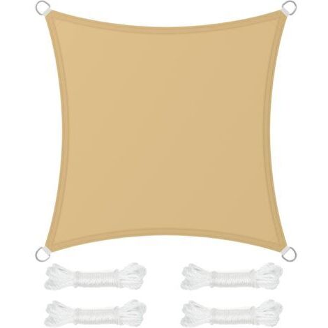 Pair - Voile d'Ombrage 3 x 3 m, Hydrofuge Colonne d’Eau de 665 mm, Polyester Anti-déchirure, Protection UV 93%, Terrasse, Jardin, Balcon, Carré, Cordes de 2 m, Jaune Sable