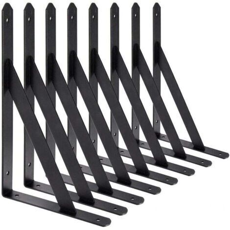 Pair ZVD-BR-Vie Equerre Etagere Murale, 8 Pcs Supports Triangulaires de 90 Degrés en Acier, Équerres Étagères 200mm x 120mm, Support d'angle Brace (Noir)