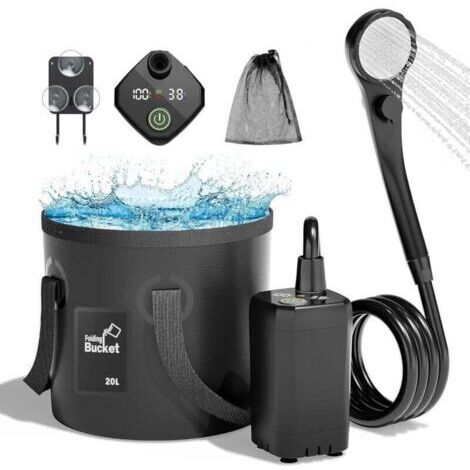 Pair ZVD-Douche Camping, 6000mAh Pompe de Douche Électrique Rechargeable avec Douche Filtrante, Affichage Intelligent de la Température et Pression d'eau réglable pour Camping Randonnée Animaux