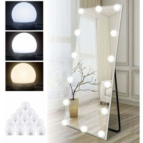 Pair ZVD-Lumière de Miroir Kit de 14 Ampoules pour Coiffeuse Maquillage, Miroir LED Hollywood Dimmable, Lampe Coiffeuse USB avec Interrupteur et Câble, 3 Couleurs et 10 Luminosité, Makeup Eclairage Ad