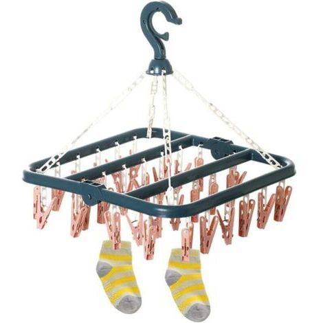 Pair ZVD-Support Chaussettes Etendoir, Etendoir Chaussette avec 32 Pinces pour sous Vêtements, Chaussettes, Durable Pinces à Linge en Plastique pour Intérieur Et Extérieurc