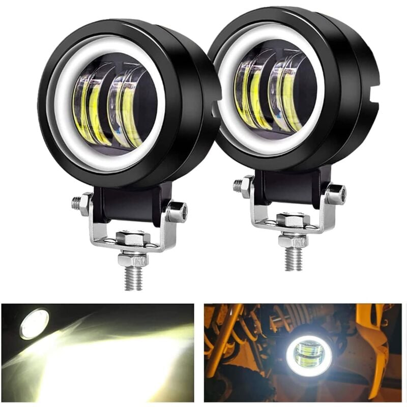 Paire 3" Rond Feux led Antibrouillard Ange Yeux 6000K 80W 8000lm 10-80V dc Led Project Blanc suv Motocyclettes IP68 Étriers de Montage Réglables