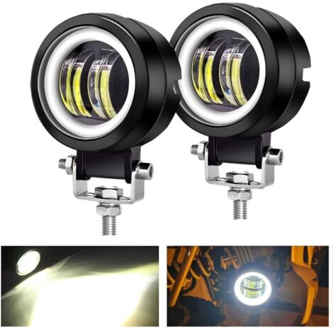 Paire 3” Rond Feux LED Antibrouillard Ange Yeux 6000K 80W 8000lm 10-80V DC Led Project Blanc SUV Motocyclettes IP68 Étriers de Montage Réglables Etanches.