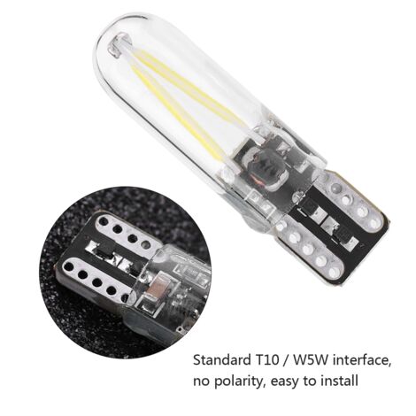 Paire d'ampoules LED COB filament W5W T10 pour voiture, lumière blanche, 8-28V, éclairage de lecture et clignotants